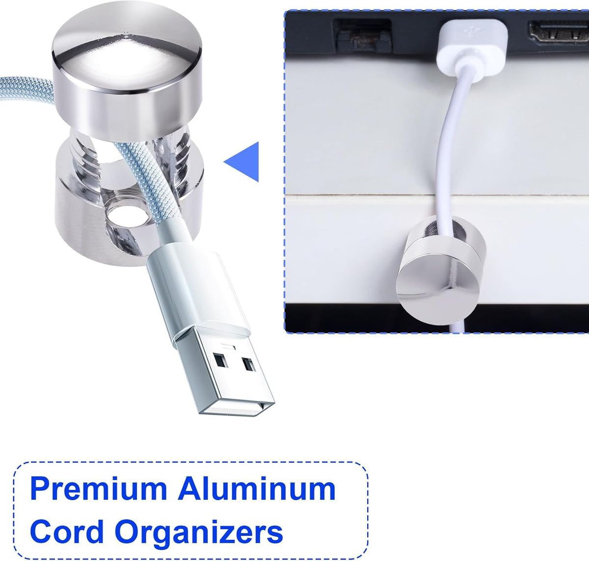 5 Sets Charger Holders for Cords, Silver Adjustable Cable Anchor Holders, Adhesive Metal Cord Clips, Cable Management Wire Organizers for Desk, Office, Nightstand