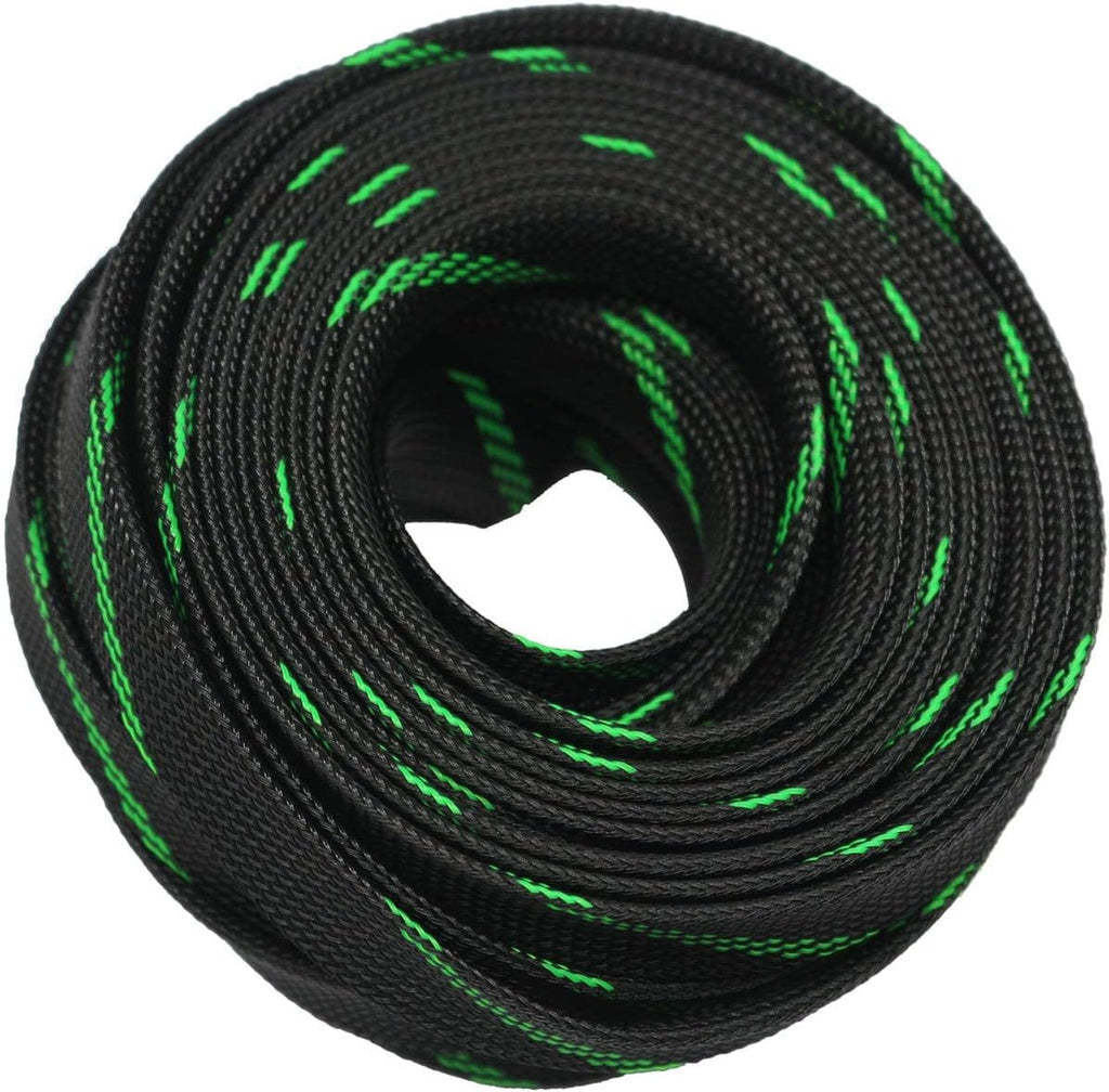 30ft PET Expandable Sleeving Wire Cable Sleeve (1/3", Green&Black)