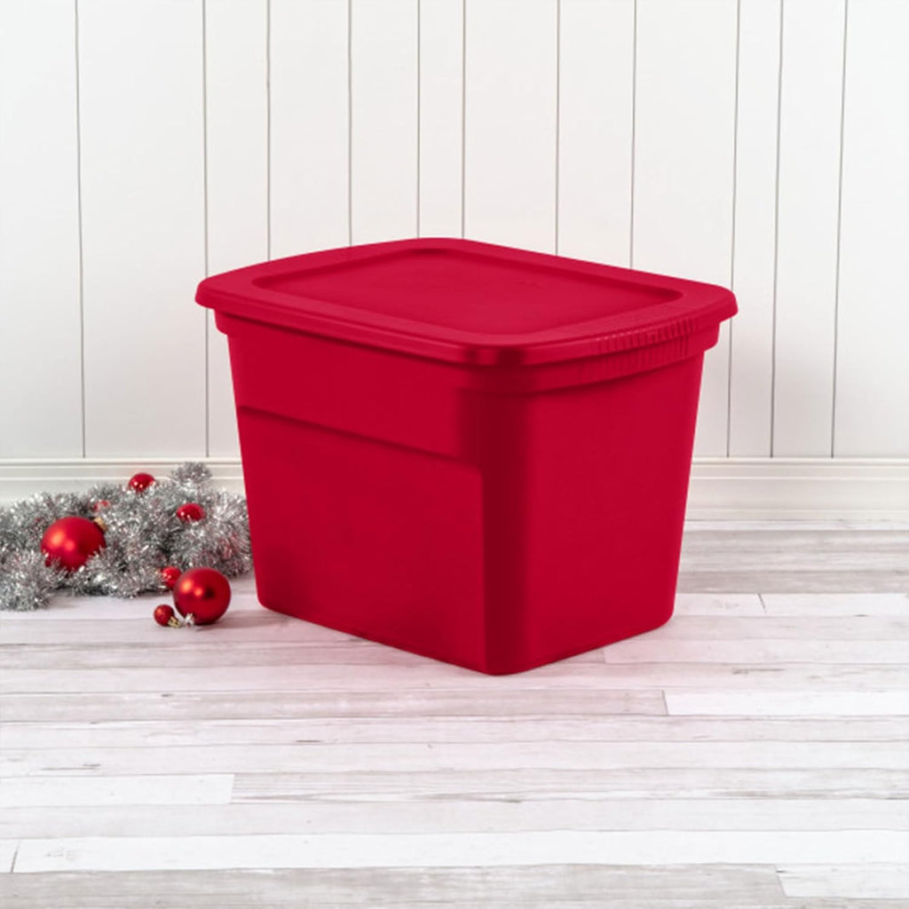 Sterilite 18 Gallon Plastic Stackable Storage Tote Container, Seasonal Home Decor, and Garage Organizer Bin with Lid, Red (8 Pack)