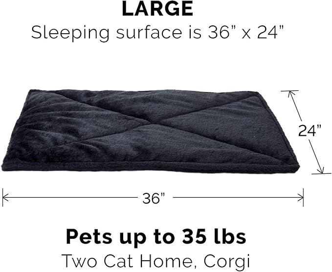 Furhaven ThermaNAP Self-Warming Cat Bed for Indoor Cats & Large/Medium Dogs, Washable & Reflects Body Heat - Quilted Faux Fur Reflective Bed Mat - Black, Large