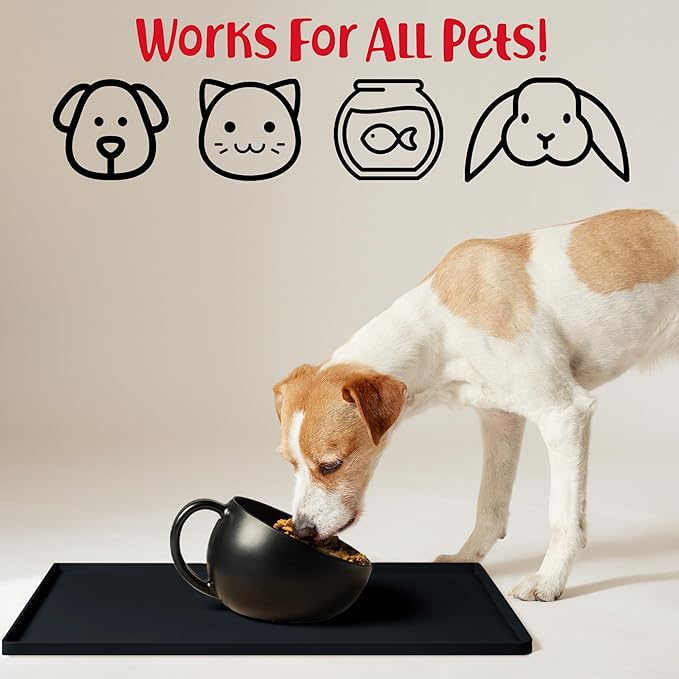 DogBuddy Dog Food Mat Waterproof Silicone Pet Feeding Mat for Dogs, Non-Slip, Easy to Clean, Black