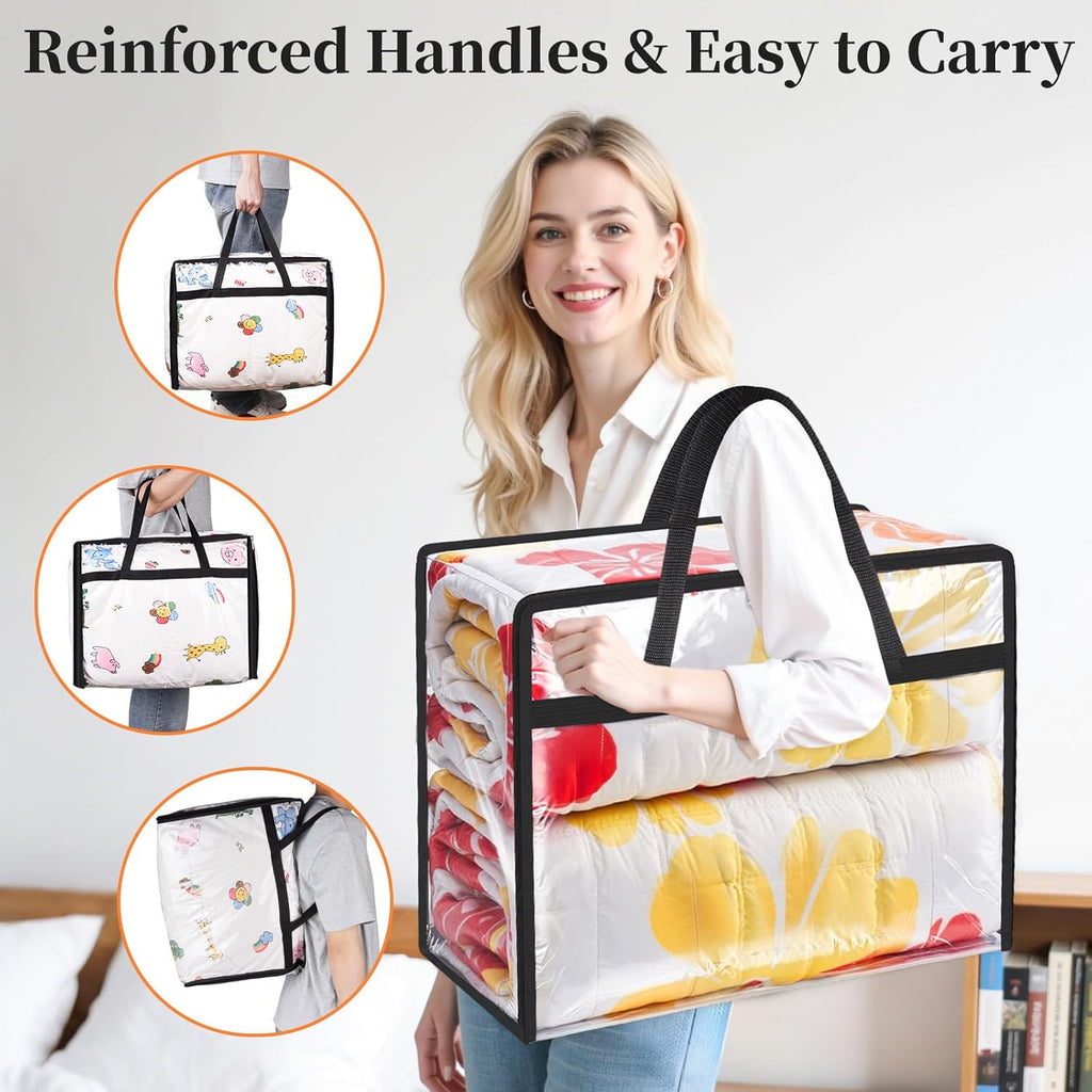 Clear Clothes Storage Bags, 6 Pack Closet Organizers and Under Bed Storage Containers, Foldable Moving Bags with Zippers for Comforter, Blanket, Bedding, Duvet, PVC Packing Bags 90L