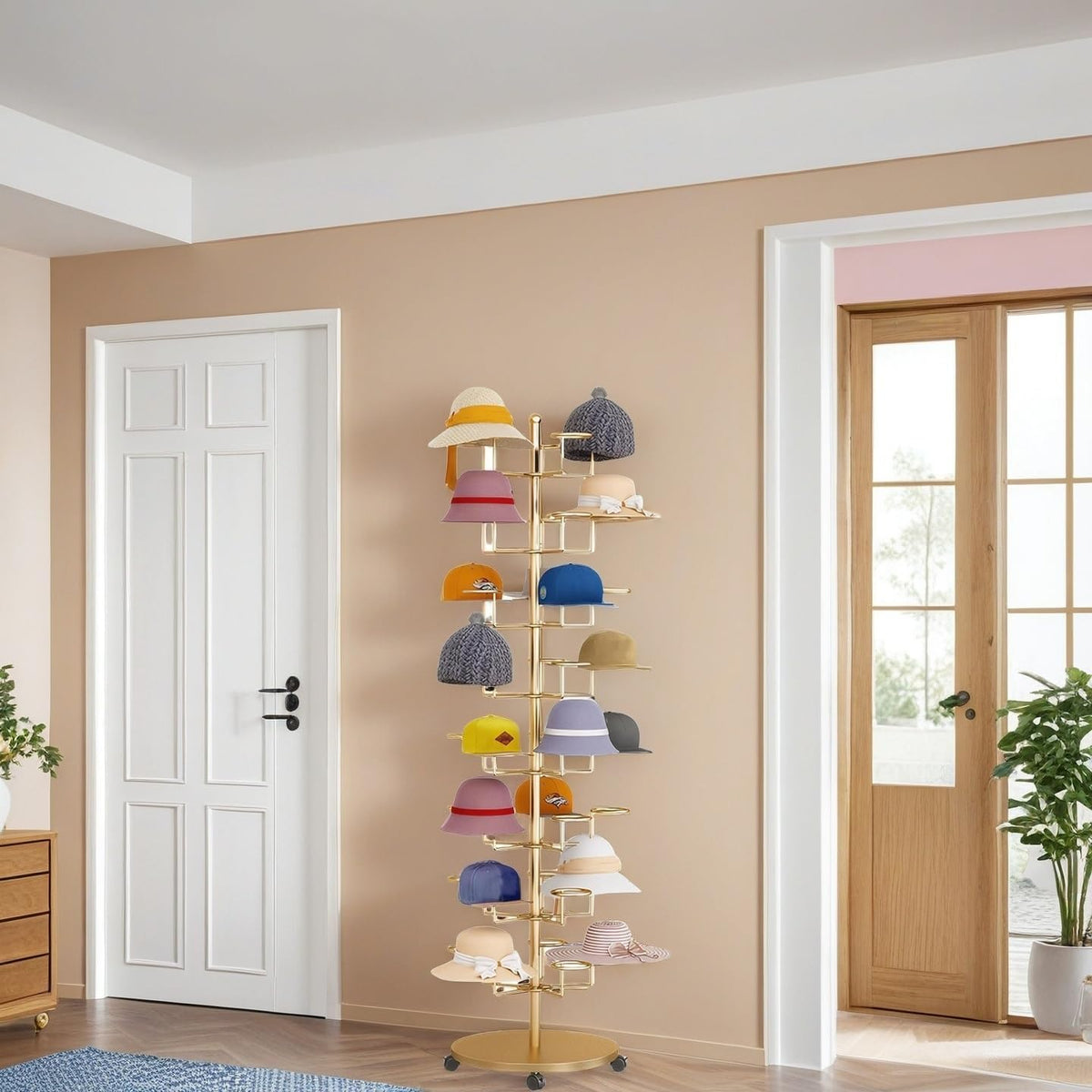 Hat Rack Stand 40-Hooks, Hat Display Stand Metal,Hat Display for Stores， Home or Store of Standing hat Rack(Gold,8th Floor)