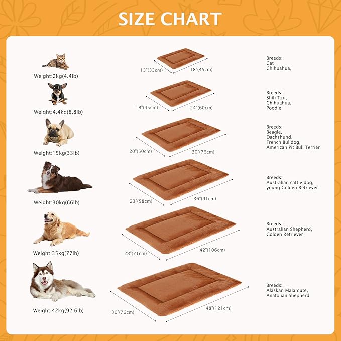 Vetasac Reversible Dog Bed Mat with Plush and Corn Velvet,Soft Warm Pet Cushion, Dual Purpose Washable Sleeping Mattress Bed for Small Medium Large Dog and Cat XB004 (30"x20", Orange)