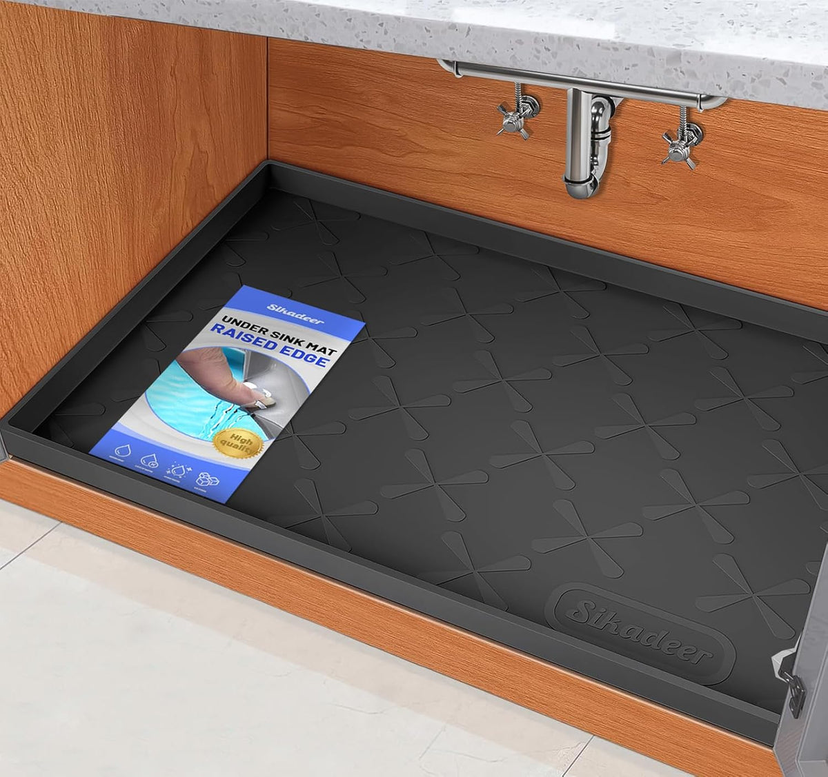 SIKADEER 19" x 19" Under Sink Mat Waterproof, Silicone Mat Kitchen Drawer Shelf and Cabinet Liner, Sink Protector for Kitchen Organizers and Storage, Boot Tray Pet Food Mats