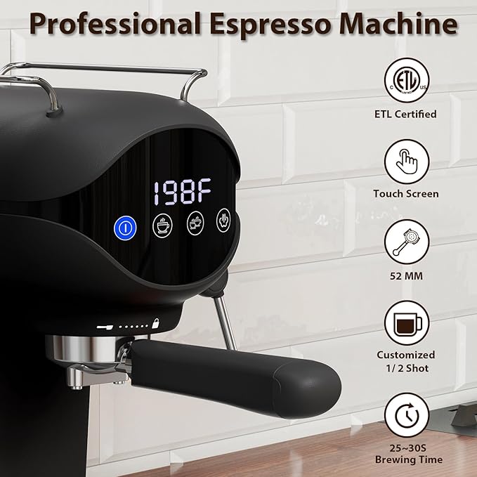 Espresso Machine with Steam Milk Frother Semi Automatic 20 Bar Compact Black