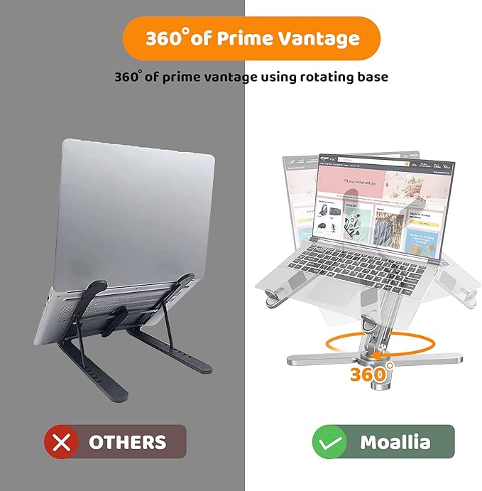 Laptop Stand with 360 Rotating Base, Computer Notebook Laptop Riser Metal Holder
