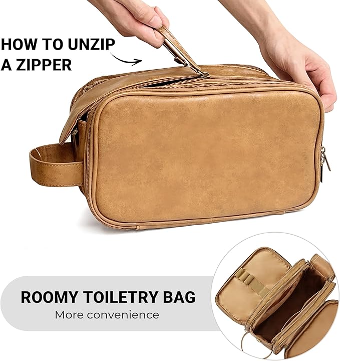Elviros Toiletry Bag for Men, Large Travel Shaving Dopp Kit Water-resistant Bathroom Toiletries Organizer PU Leather Cosmetic Bags