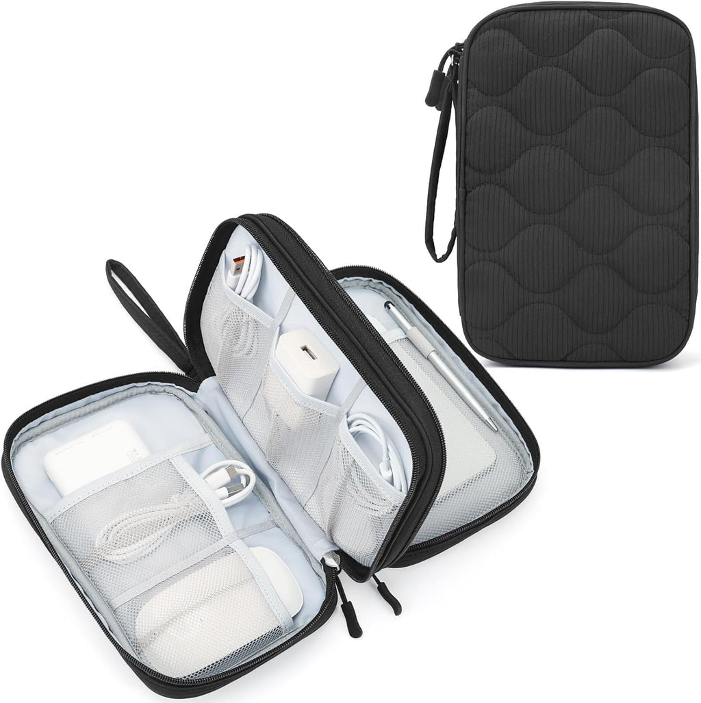 Skycase Tech Pouch - Lightweight Electronics Organizer Travel Case, Double Layers Travel Cable Organizer, All-in-One Storage Bag for Charger, Cord, Phone, Flash Drive, Accessories