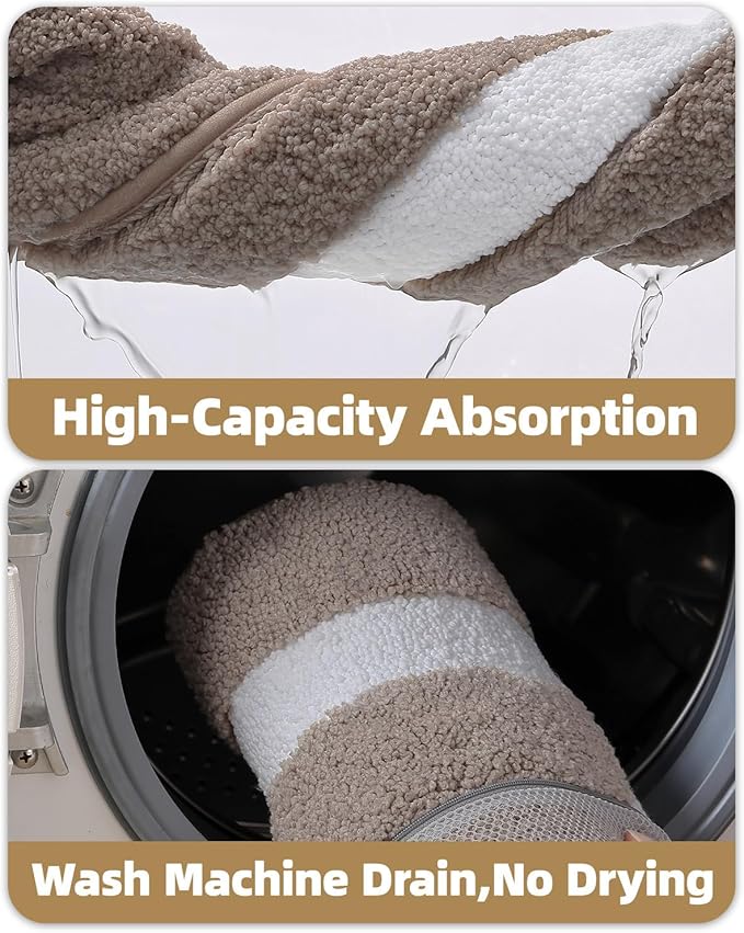 Color&Geometry Bathroom Rugs, Water Absorbent and Quick Dry Microfiber Bath Rugs-16"x24", Non-Slip, Machine Washable, Extra Soft Plush Bath Mats for Bathroom, Laundry Room, Dark Beige White