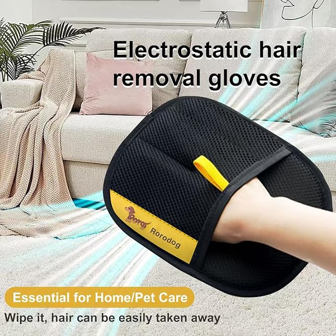 Rorodog 3-Pack Magic Brush Pet Hair Removal Gloves with A Hair/Lint Removal Tool – Remove Cat/Dog Fur from Clothing, Furniture, Car Seats, Bedding & Carpet