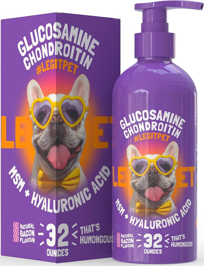 Liquid Glucosamine for Dogs with Chondroitin, MSM & Hyaluronic Acid – Bacon Flavor – Joint Support Supplement for Dogs – All Breeds – 32 oz