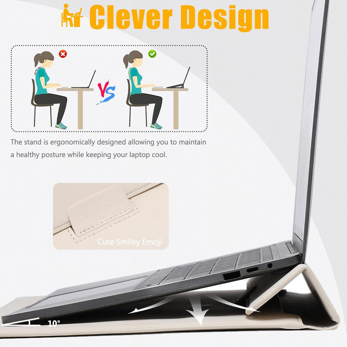 HYZUO 13.3-14 Inch Laptop Sleeve Case with Stand Feature for MacBook Pro 14 M5/M4/M3/M2/M1 2026-2021, MacBook Pro/Air 13.3, 13.5" 13.8" Surface Laptop, HP Spectre X360 13/14, Beige