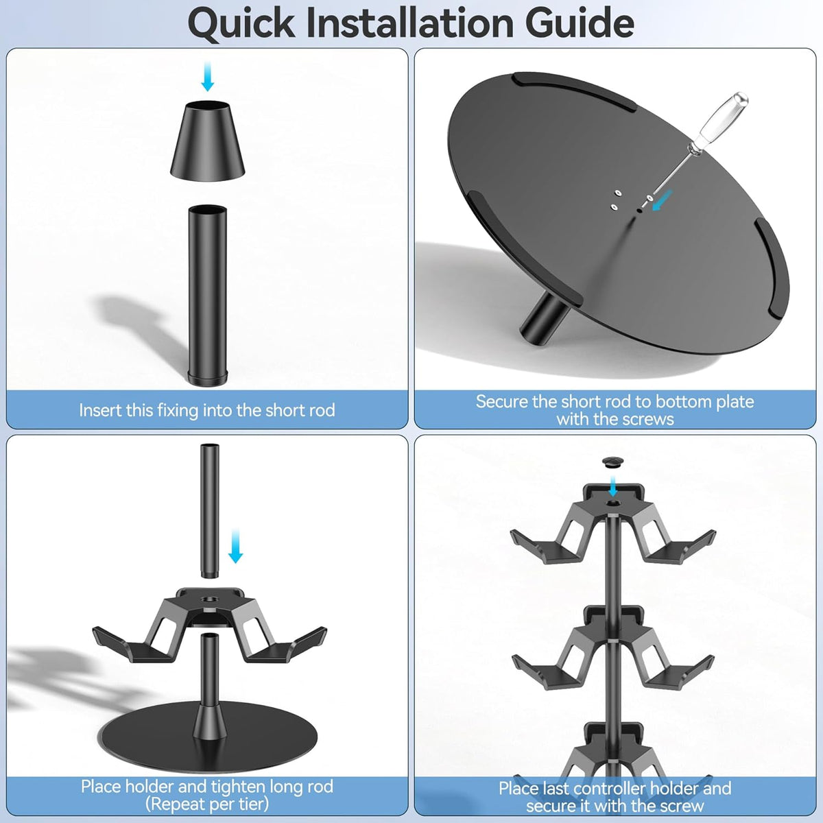 Headset Stand 4 Tiers for Desk, Rotatable Gaming Controller Stand for PS5/PS4/Xbox/Switch2/PS Portal/Phone, Universal PC Gamer Gift Accessory Controller/Headphone Holder for 12 Packs Controller