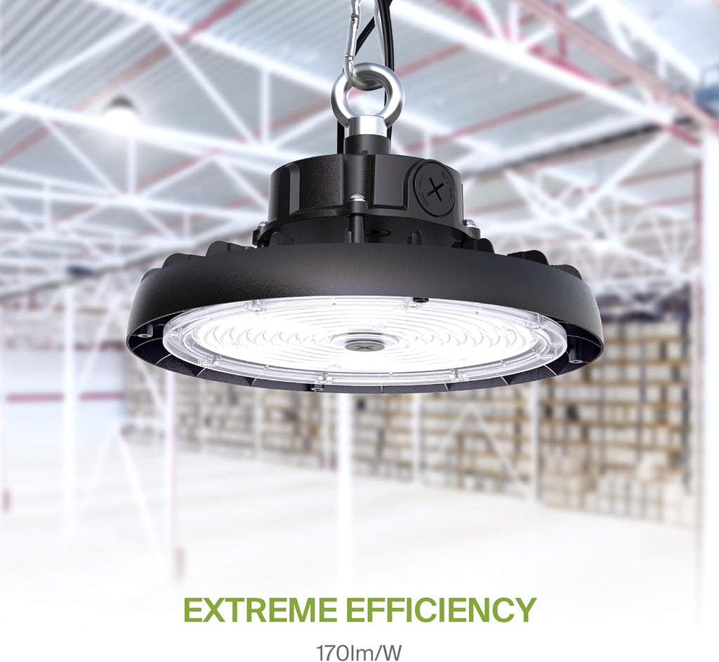 ASD LED High Bay UFO Light Fixture, Commercial Shop Lighting | 3CCT, Dimmable, IP69K Waterproof, DLC Premium, UL Listed | 150W 23600LM 3000-5000K 100-277V | Warehouse, Garage, Workshop Lamp | Black