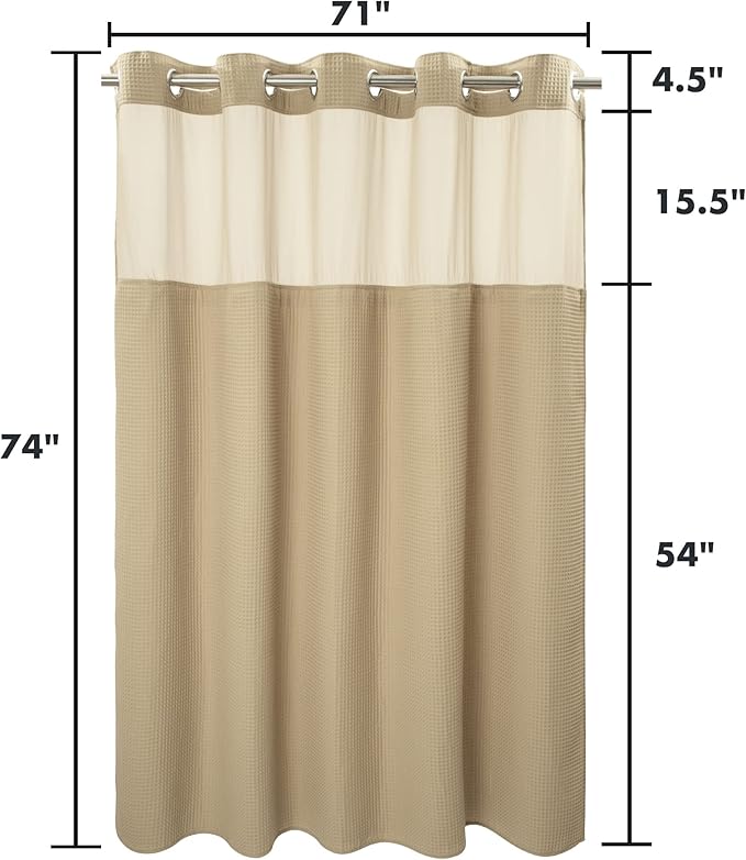 River Dream Linen Fabric Shower Curtain Set, Cotton Blend, Waffle Weave, with Snap in Replacement Liner，71 x 74 inches