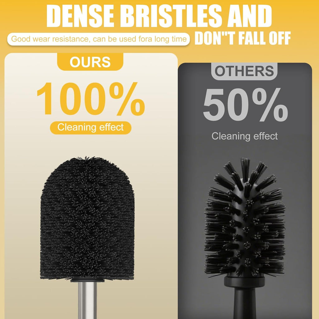 BESy Toilet Brush and Holder, Toilet Cleaner Bowl Set with Two Brush with Extra Long Handle, Durable Bristles Toilet Scrubber and Covered Holder, Drip-Proof Stainless Steel Brushed Nickel