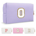 Personalized Makeup Bag Initial A-Z Preppy Patch Bag,Small PU Leather Travel Cosmetic Bag Pouch with Zipper,Purple Cute Toiletry Bag,Gift Ideal for Teen Girls Women Birthday Friend Mom,Latter O