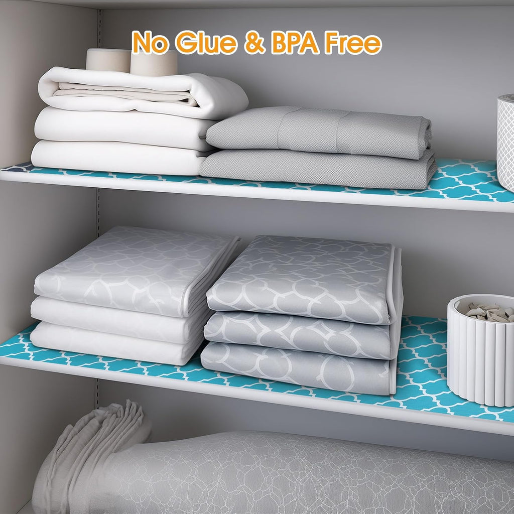 Shelf and Drawer Liner for Kitchen Cabinets Non-Adhesive, Strong Grip Non-Slip Thickened Cabinet Liners for Shelves, Waterproof Mats for Dresser Cupboard, Green/White, 17 in x 20 Feet