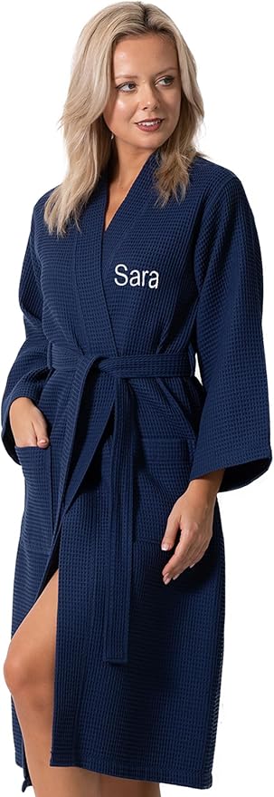 Turkish Linen Waffle Knit Lightweight Kimono Spa & Bath Robes for Women - Quick Dry - Soft