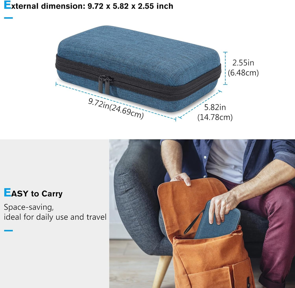 ProCase Large Hard Travel Electronic Organizer Case for MacBook Power Adapter Chargers Cables Tech Organizer Hard Drive USB Flash Disk SD Card Portable Electronics Accessories Bag -Navy