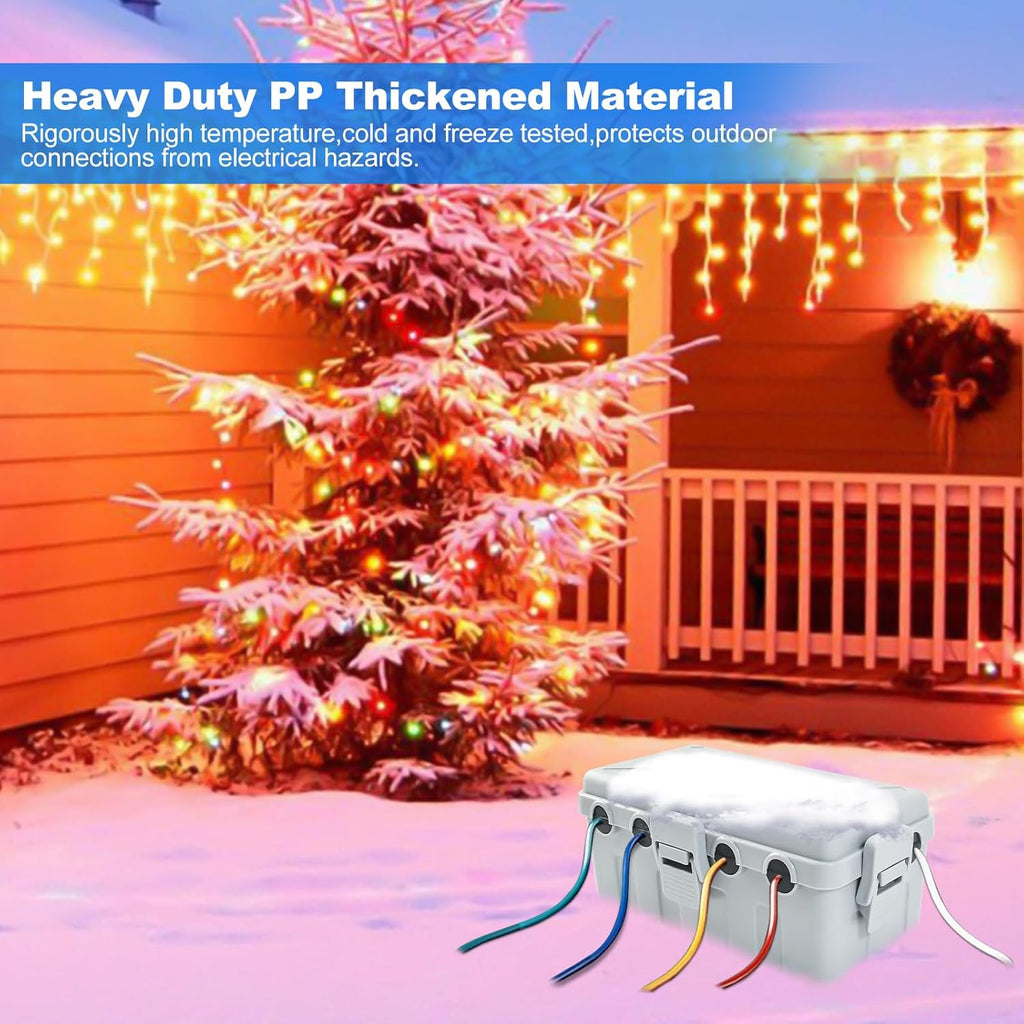 Hrensaw Medium Outdoor Electrical Box(10.6x5.5x4.5inch),Weatherproof Connection Box w/6 Cable Entry,IP54 Waterproof Extension Cord Cover Protect Power Strip,Timer,Plug,Holiday Lights,Grey