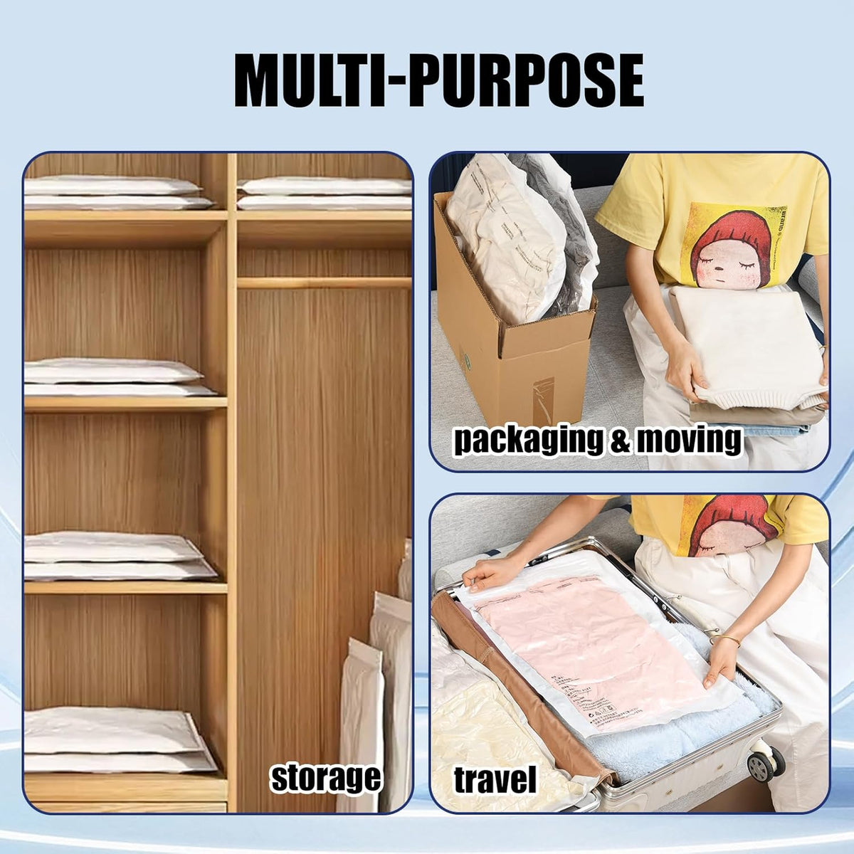 10 Pack Jumbo Vacuum Storage Bags with Hand Pump, Sturdy Leak-Free Vacuum Seal Bags, 80% Space Saver Vacuum Seal Bags for Clothing, Pillows, Bedding, Blankets, Comforters, Travel Luggage - Jumbo