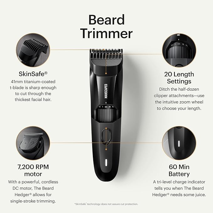 MANSCAPED® The Beard Hedger® Premium Men's Beard Trimmer, 20 Length Adjustable