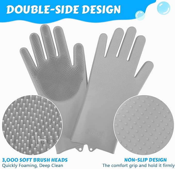 Pecute Pet Grooming Gloves: Heat-Resistant Silicone Gloves with High-Density Teeth for Enhanced Massaging and Bathing of Dogs and Cats