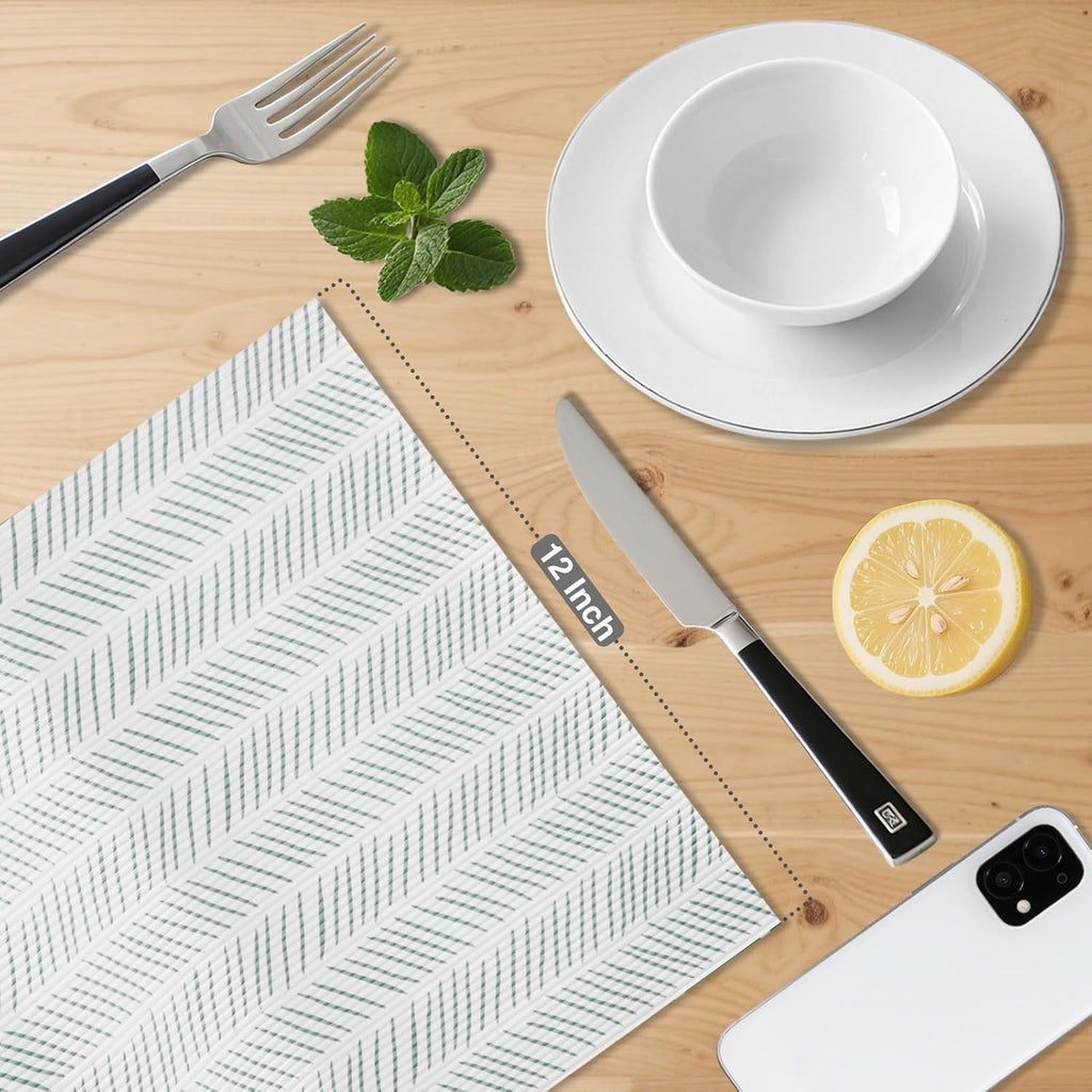 Glotoch Shelf Liners for Kitchen Cabinets Non-Adhesive,12in x 20FT Non Slip Shelf Liner Waterproof Contact Paper for Cabinets and Drawers,Pantry, EVA Wire Shelf Liners,White and Green Herringbone