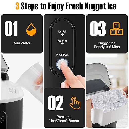 COSTWAY Nugget Countertop Ice Maker, Ready in 6 Mins, 34 lbs/24H, Ice Machine