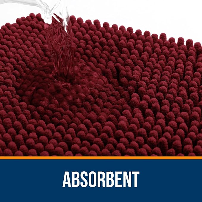 OLANLY Bathroom Rugs 47x17, Extra Soft Absorbent Chenille Bath Rugs, Rubber Backing Quick Dry, Machine Washable Bath Mats for Bathroom Floor, Tub and Shower, Home Decor Accessories, Burgundy