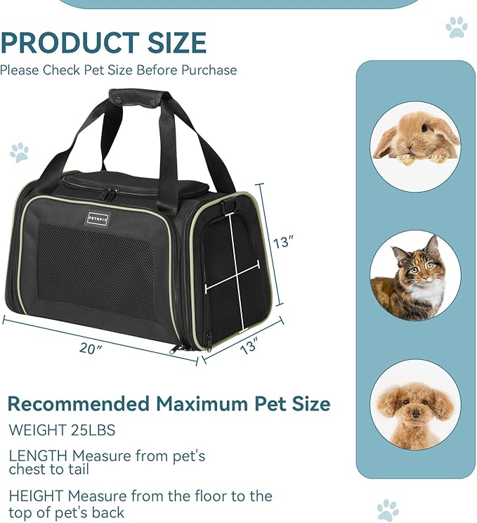 PETSFIT Large Cat Carrier, Dog Carrier up to 25Lbs, Pet Privacy Protection Travel Pet Carrier for Medium and Large Cats, Small Dogs, Puppies (Large, Black)