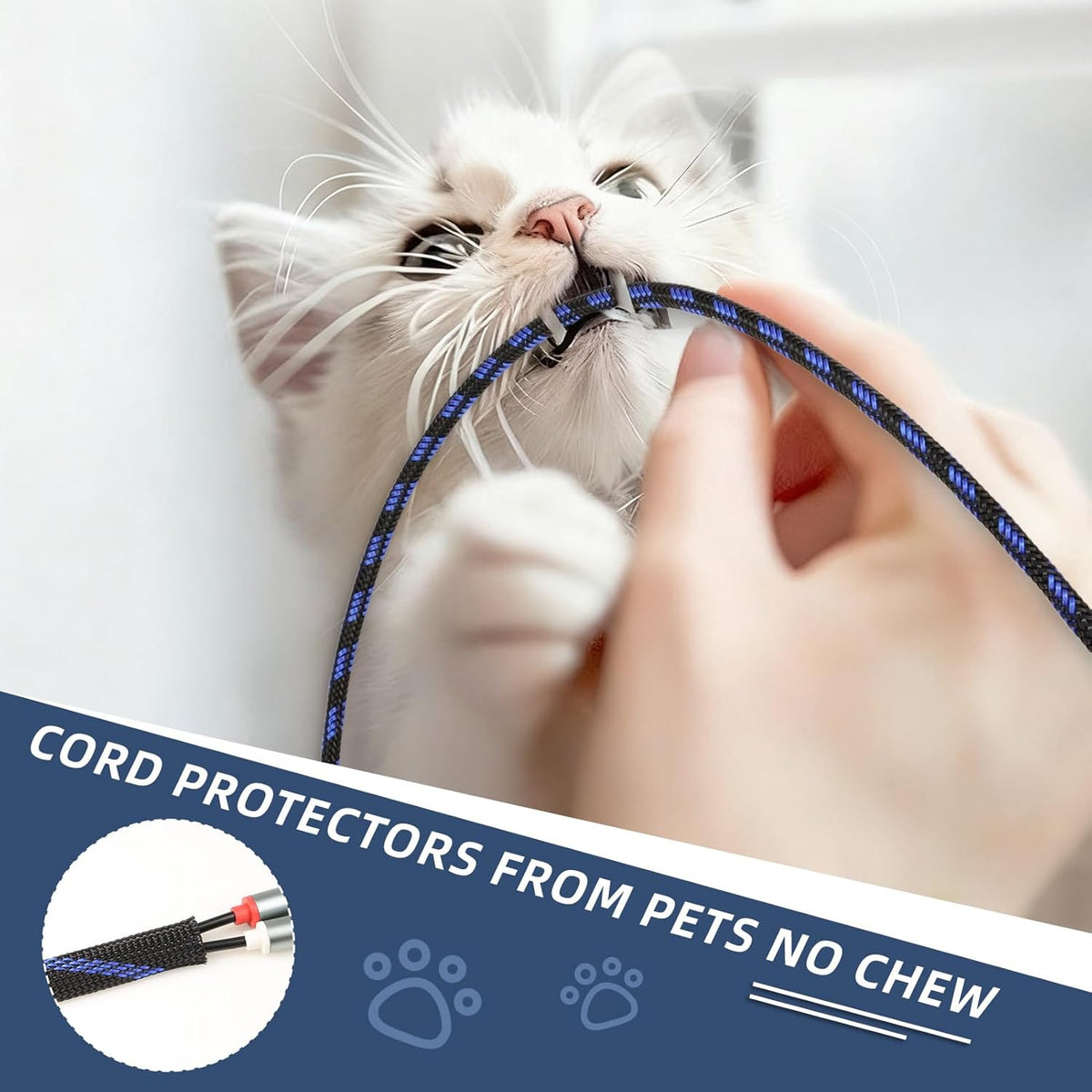 Braided Cable Sleeving, PET Expandable Braided Cable Sleeve, Flexible Mesh Sleeving Cord Management for Audio Video and Other Home Device, Cord Protector from Pets (Blue Gold, 13/16" x 25ft)