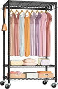 FUTASSI P6 Rolling Clothes Rack Heavy Duty, Clothing Racks for Hanging Clothes, Freestanding Garment Rack with Wheels, Portable Closet Rack Max Load 380 LBS, 35.5'' W x 14'' D x 74.6'' H, Black