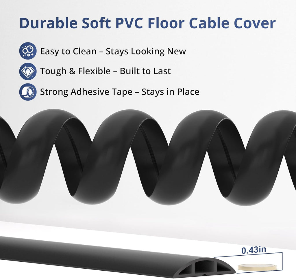 ZhiYo 10ft Cord Covers for Wires on Floor, Cord Hider Floor Hide Extension Cords, Soft PVC Cable Cover Cable Protector, Wire Cavity W0.62in H0.31in, White
