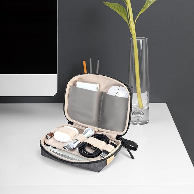 SIMTOP Electronics Organizer Cord Organizer Travel, Small Tech Bag for Cords, Chargers, Power Bank, Earbuds – Portable Cable Pouch for Office, Business Trip, Commute – Water & Scratch-Resistant