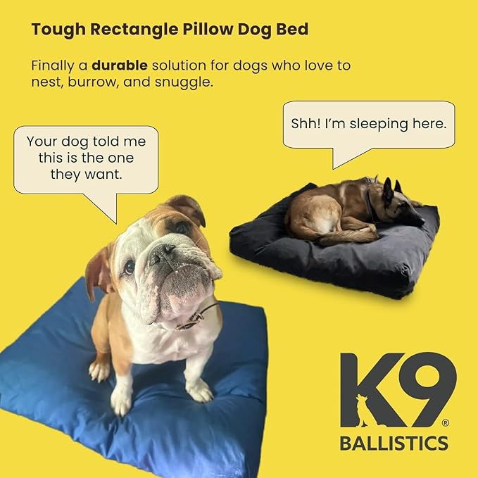 K9 Ballistics Tough Rectangle Pillow Large Dog Bed - Removable Cover, Washable, Durable & Water Resistant Dog Bed Made for Big Dogs 40"x34", Obsidian Black