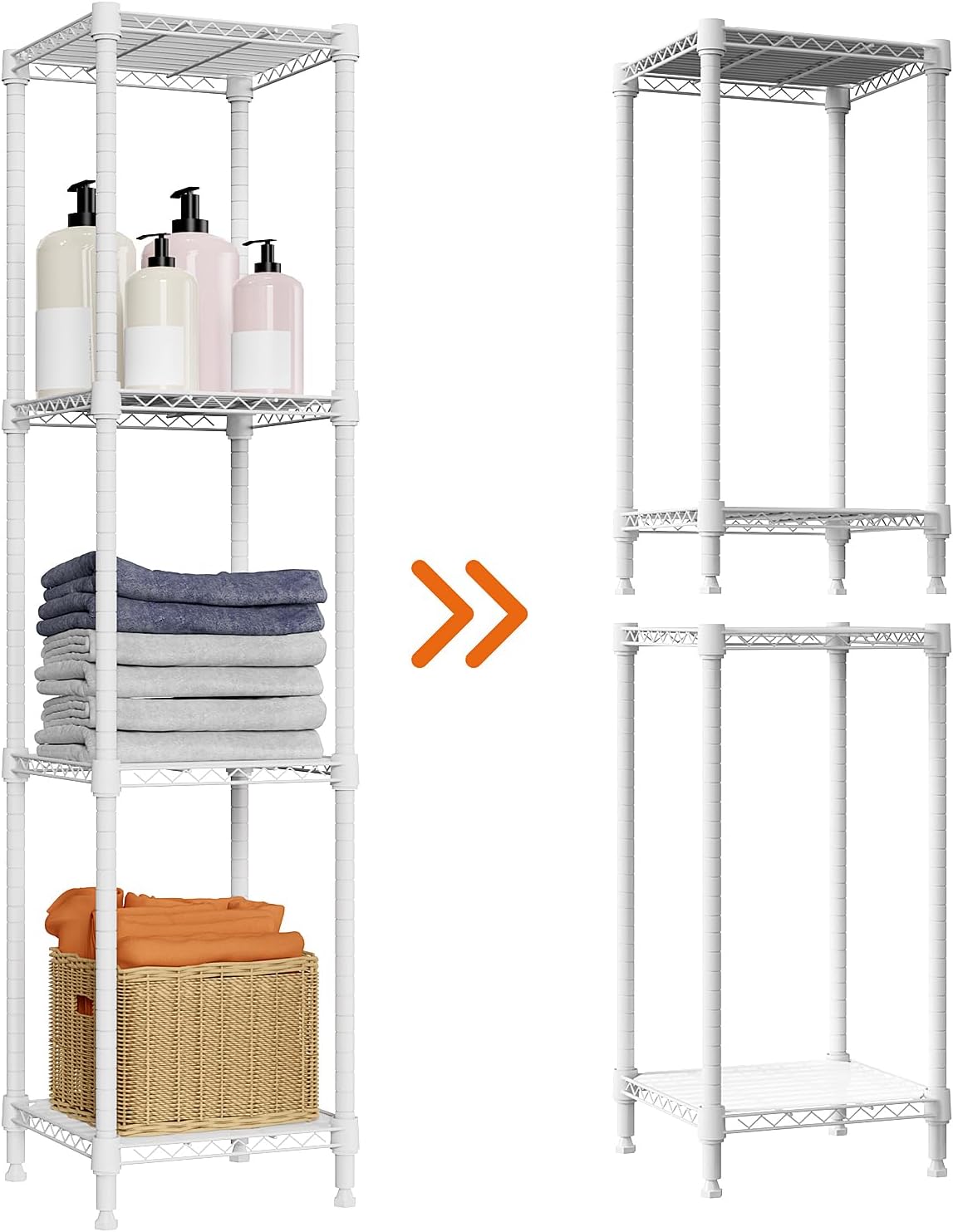 480 lbs Storage Shelves 4 Tier Shelving Units for Storage, Wire Shelving Unit for Closet, Adjustable Shelves for Bathroom Steel Organizer Wire Rack, White 11.8" D x 11.8" W x 47.3" H