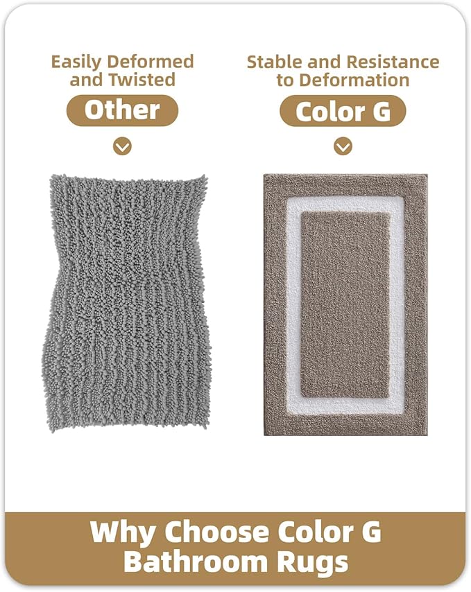 Color&Geometry Bathroom Rugs, Water Absorbent and Quick Dry Microfiber Bath Rugs-16"x24", Non-Slip, Machine Washable, Extra Soft Plush Bath Mats for Bathroom, Laundry Room, Dark Beige White