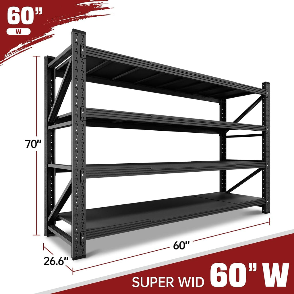 5000LBS Storage Shelves,60" W Garage Shelving Heavy Duty Metal Adjustable Garage Shelves, Shelving Units Industrial Shelving for Warehouse,60" W x 24" D x 70" H,Black