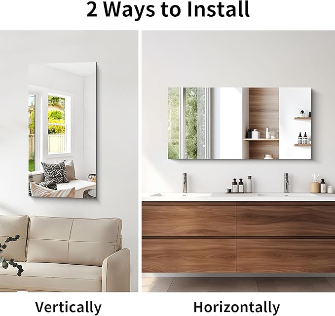 CILIBER Frameless Mirror, 20x40 Inch Bathroom Mirrors