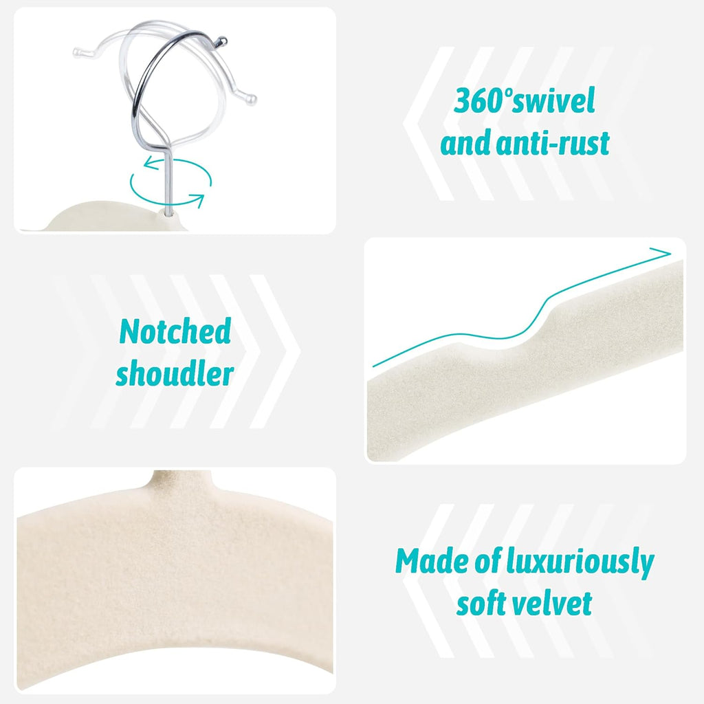 Premium Velvet Shirt Hangers 30 Pack, Non-Slip 360° Swivel Hook Slim Flocked Coat Hanger, Space Saving Felt Hanger for for Tank Top, Blouses, Strappy Dresses