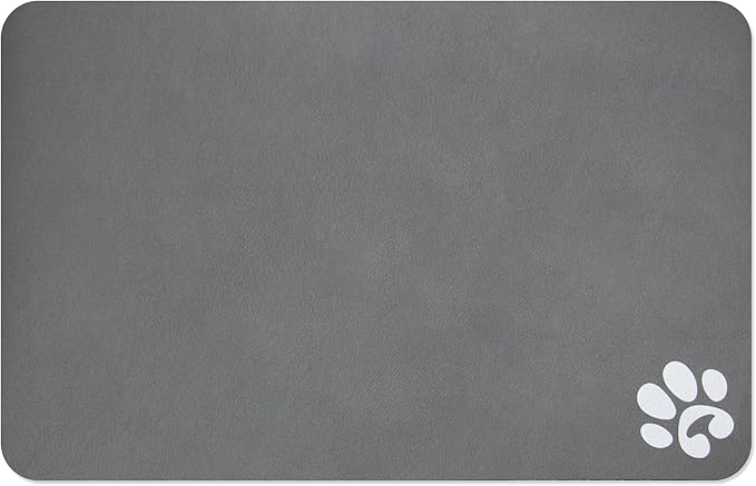 YCT Pet Dog Cat Feeding Mats - Non-Slip, Super Absorbent, Eating Mat with Footprints, 24 x 16.9 inches, Dark Grey