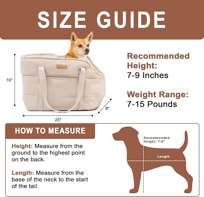 NoblePup Plush Dog Purse Carrier for Small Dogs, Soft Dog Tote Bag with Safety Harness Clip, Cozy Pet Carrier for Dogs Under 15 lbs, Comfortable Dog Shoulder Carrier for Travel, White