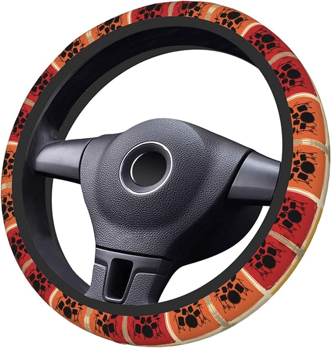 Retro Vintage Drum Kits Car Steering Wheel Cover, 15 Inch Steering Wheel Cover Stylish Decor for Most Cars