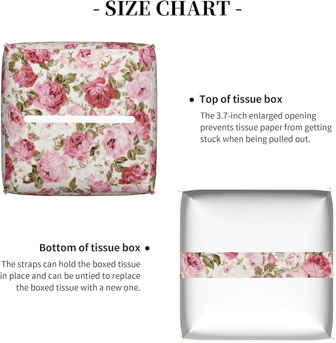 Vintage Rose Flowers Leaves Tissue Box Cover Square,Pink Floral Plants Tissue Box Holder Waterproof Leather Facial Paper Organizer Dispenser for Bathroom Home Car Nightstand Vanity Desk