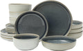 Gibson Elite Sunveil 16 Piece (Service for 4) Plates and Bowls Reactive Glaze Round Dishes Stoneware Ceramic Dinnerware Set -Blue