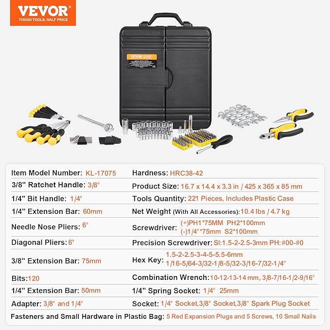 VEVOR Mechanics Tool Set 221Pieces