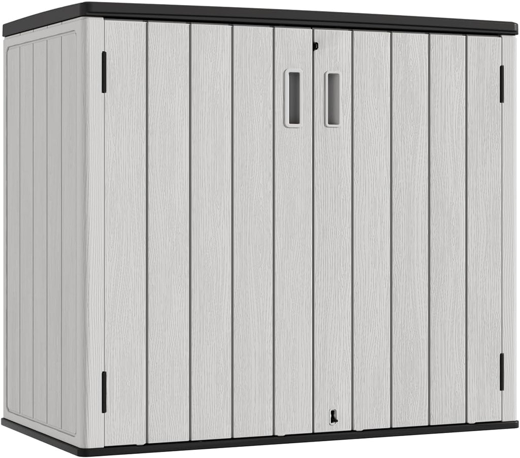 KINYING Outdoor Horizontal Storage Sheds,37 Cu.ft Outdoor Storage Cabinet Waterproof Resin Tool Storage Box for Lawn Mower,Garden Tools and Patio Furniture, Lockable (Grey)